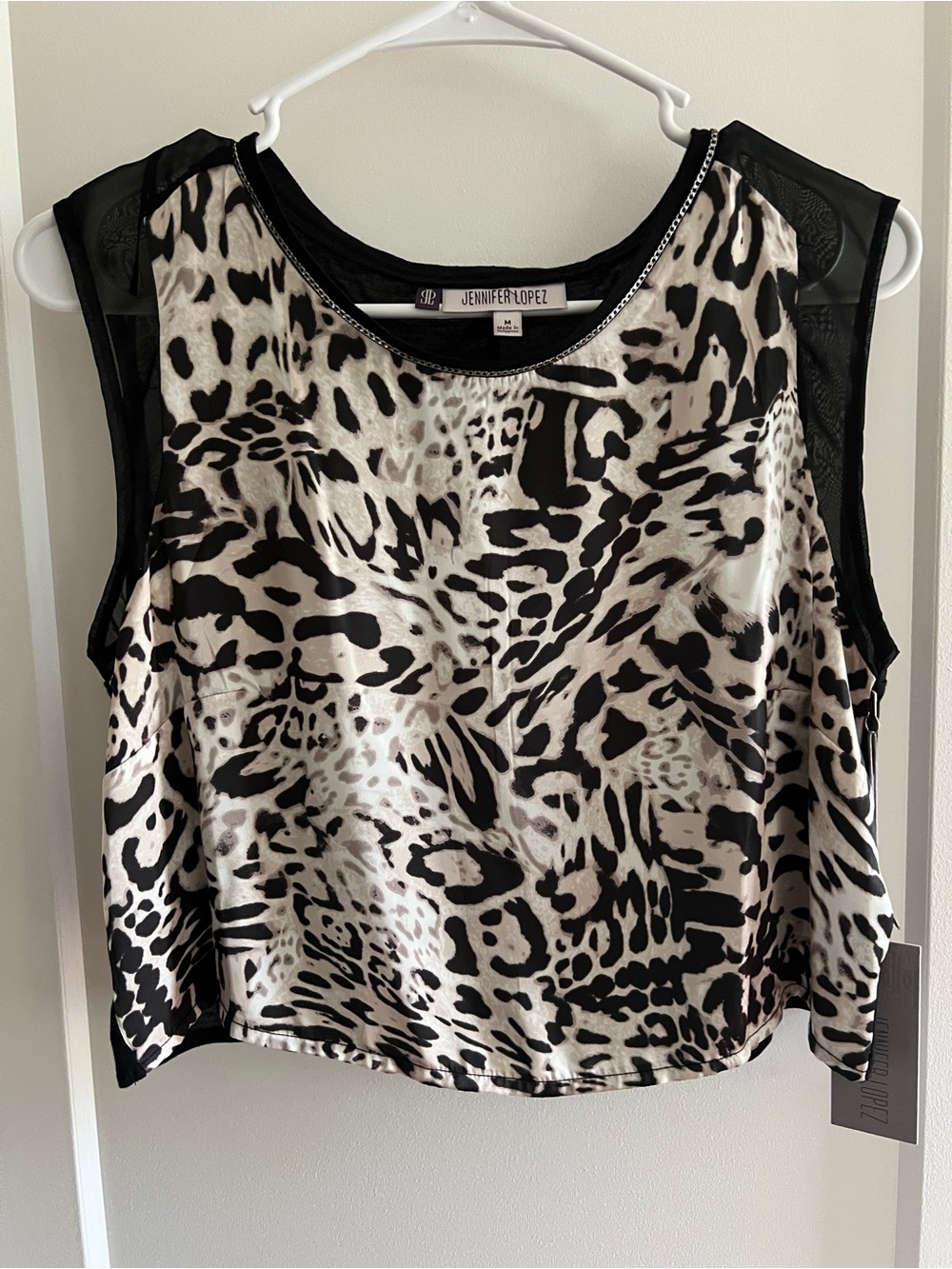Jennifer Lopez Black and White Animal Print Sleeveless Tank